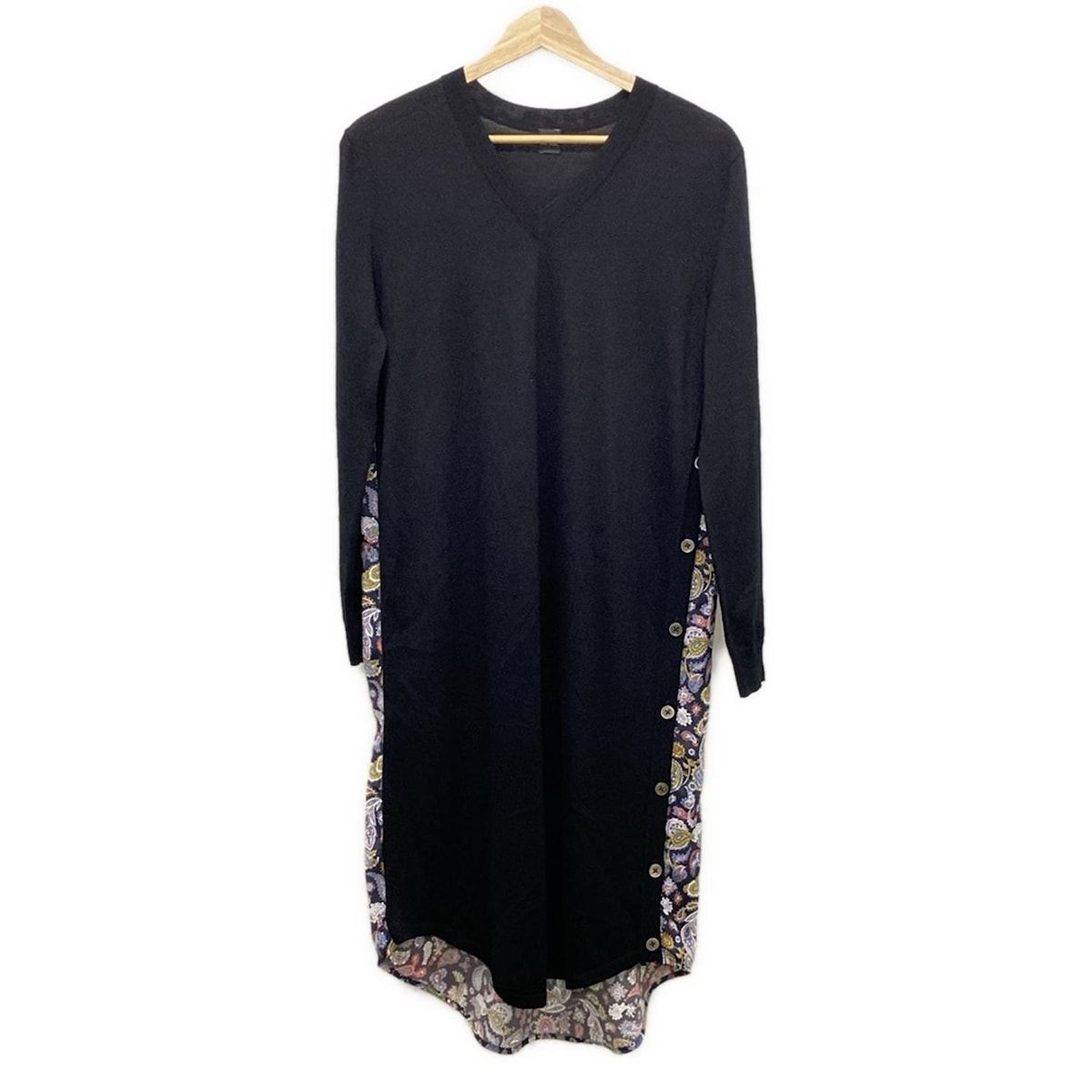 PaulSmith ポールスミス ワンピース サイズM レディース - 黒×パープル×マルチ Vネック|長袖|ロング|ニット|ペイズリー柄