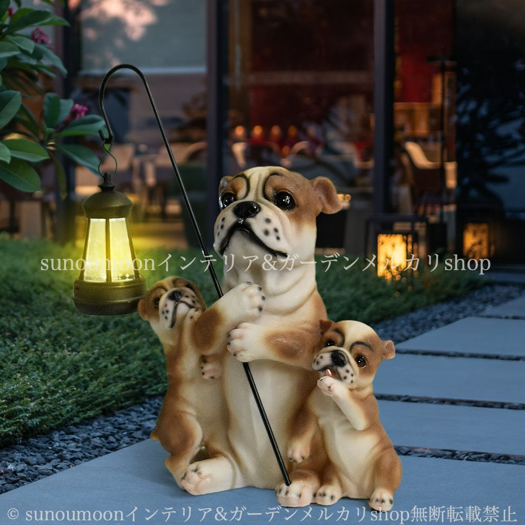いぬ ガーデニング ガーデン雑貨 親子 犬 インテリア ドッグ ガーデンオブジェ ソーラー 庭の装飾 かわいい ガーデンライト イヌ ガーデンインテリア お洒落 雑貨 おしゃれ 子犬 庭 ガーデン 樹脂 置物 4-7