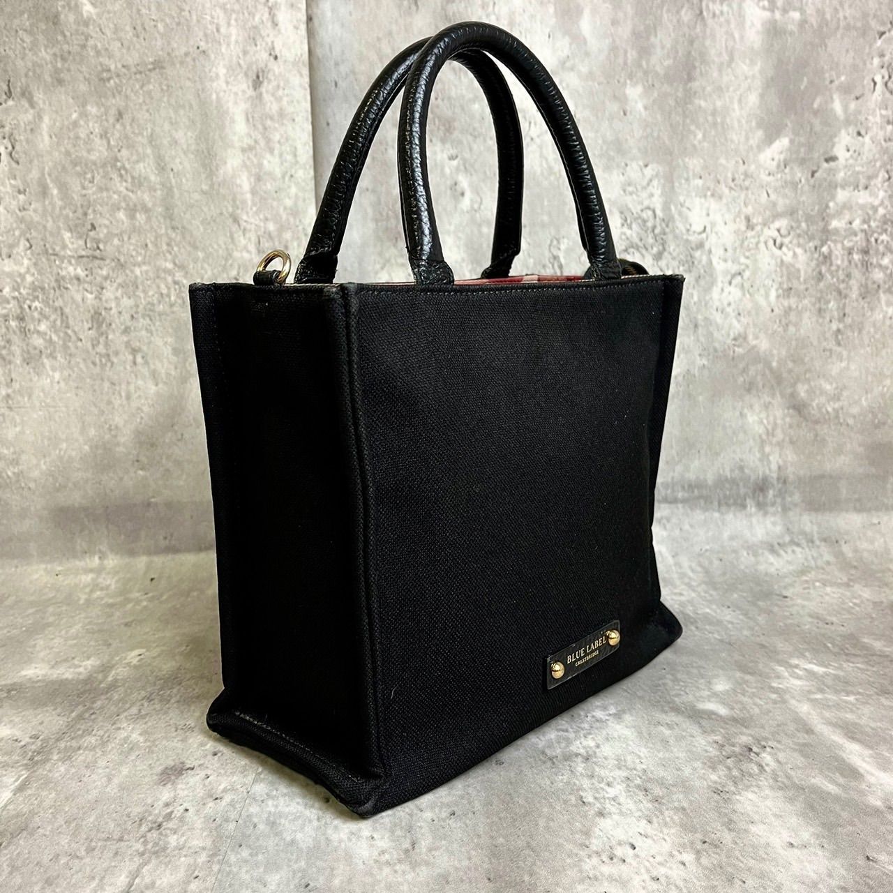 美品】Blue label ハンドバッグ 黒チェック BURBERRY BLUE LABEL