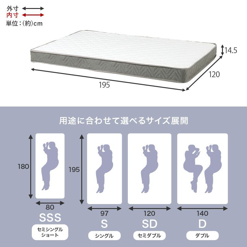 ボンネルコイルマットレス セミシングルショート 厚み14.5 圧縮梱包 シングルサイズ S 体圧分散 通気恒温 ベッドマットレス 寝返りサポート スプリング 通気性 静音 底付き感無し KM-3301SSS NEXPOTALLINN_EU