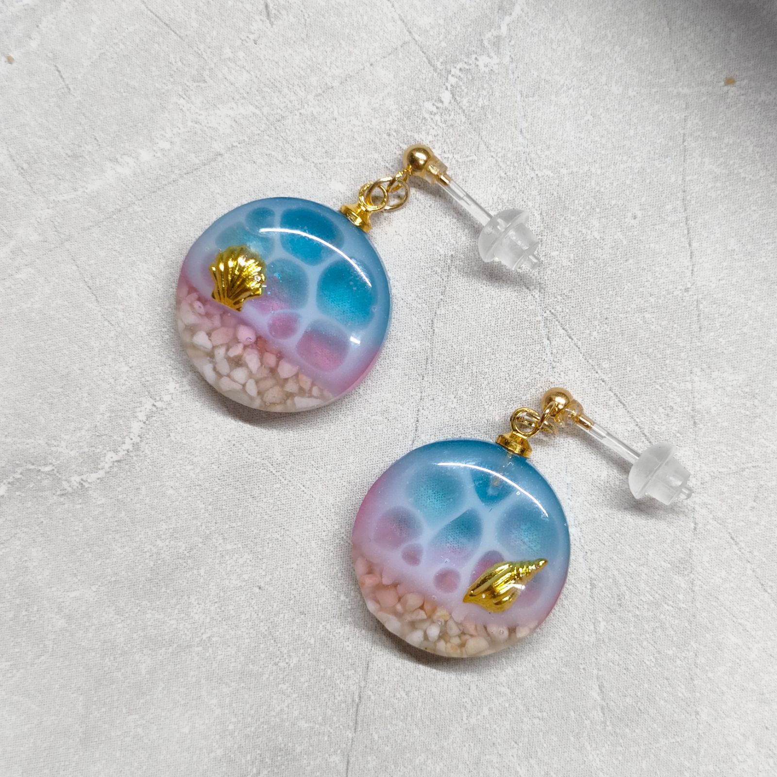 No.121】海柄ピアス 海柄イヤリング ハンドメイド レジン レジン