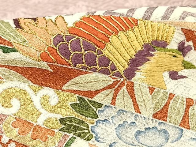 ニコ✾m546＊美品 正絹 振袖＆帯2点セット 金駒刺繍 束ね熨斗 袋帯 京友禅 銀通し 金駒刺繍 2点セット 振袖 袋帯 花柄 トールサイズ