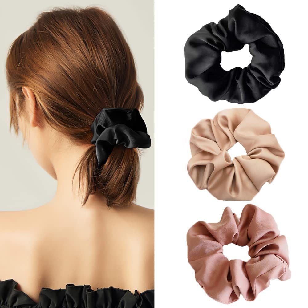 【新着商品】サテン ボリューム ヘアアクセサリー 大きめ 髪ゴム おしゃれ 大人 髪留め ヘアゴム レディース エレガント シュシュ 髪飾り 静電気防止 slefancy 髪に優しい ギフト(3個セット)