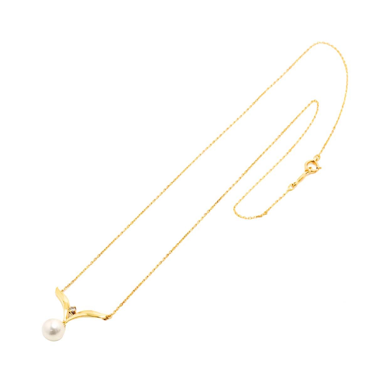 ミキモト MIKIMOTO アコヤ真珠 7.1mm ダイヤ ネックレス 41cm K18 YG  