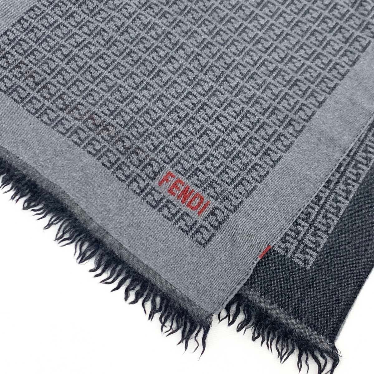 FENDI フェンディ マフラー グレー×ブラック ズッカ柄 ウール100