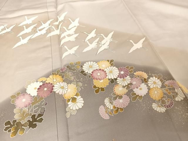 平和屋着物○訪問着 友禅 遠山飛鶴花文 暈し染め 金彩 正絹 逸品