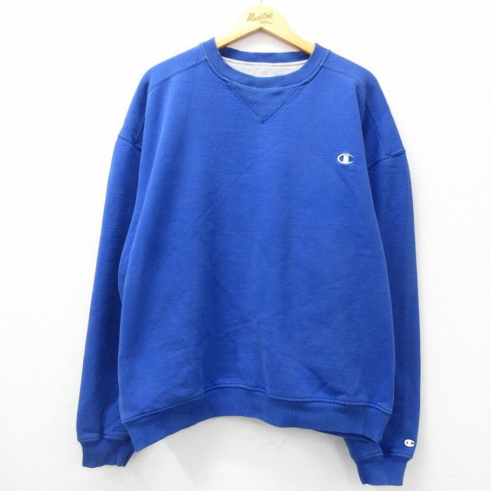 XL/古着 チャンピオン Champion 長袖 スウェット メンズ 00s ワンポイントロゴ 大きいサイズ クルーネック 青 ブルー 24sep02 中古 スエッ
