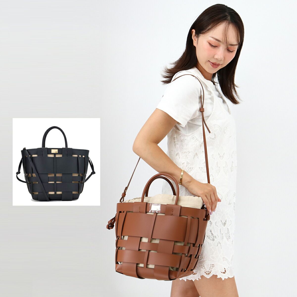 ZANCHETTI ザンケッティ E WMSH736 WOVEN MIDI SHOPPER 472(SEQUOIA 