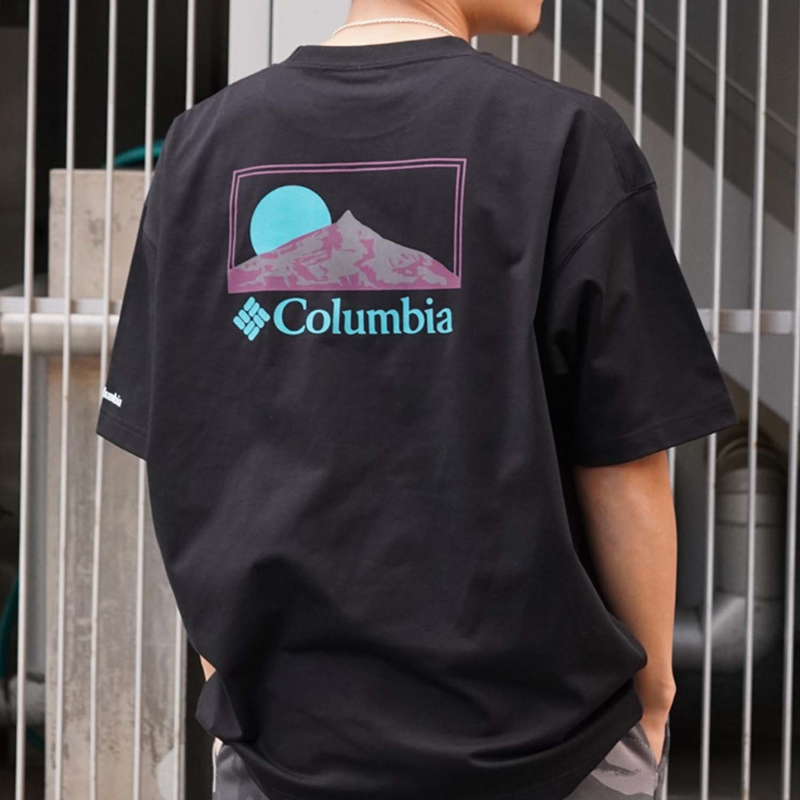 【ムラスポ公式】COLUMBIA コロンビア ムラサキスポーツ限定 Tシャツ UV生地でゆったりシルエット ブラック/マルチ PM0941