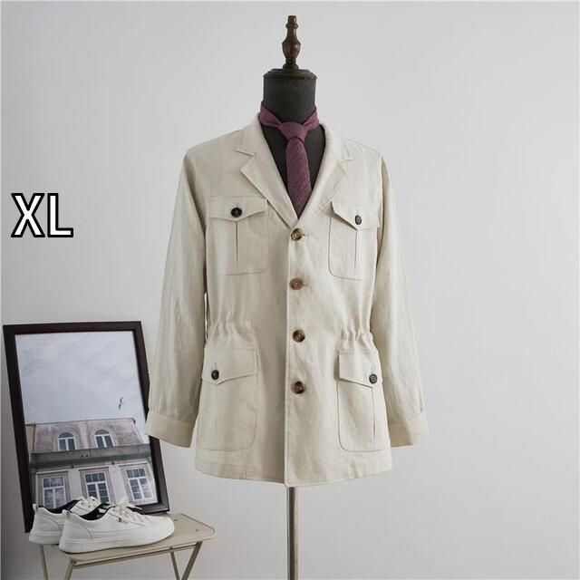 [XL]メンズ ファッション 服 用 オシャレ シンプル 大人 かっこいい 大きいサイズ ストリート 紳士服 アメリカン ハンティング ジャケット サマー リネン スーツ レトロ ジャケット カジュア