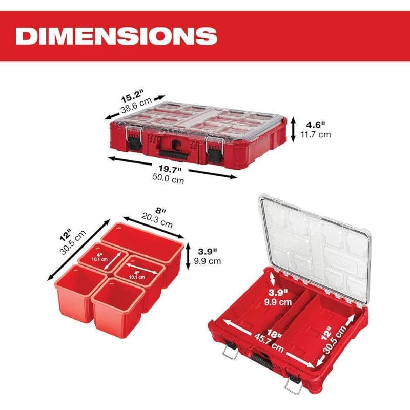 48-22-8430 Milwaukee10-in-耐衝撃性ポリマーパックアウトオーガナイザー長さ19.75インチ幅15インチ高さ4.6インチ