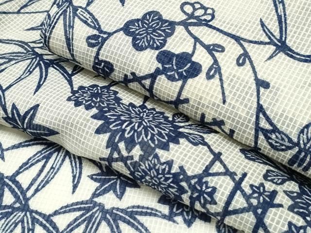 平和屋着物∴夏物 浴衣 綿紅梅 型染め 籬松竹梅菊文 綿 CAAW1119ng