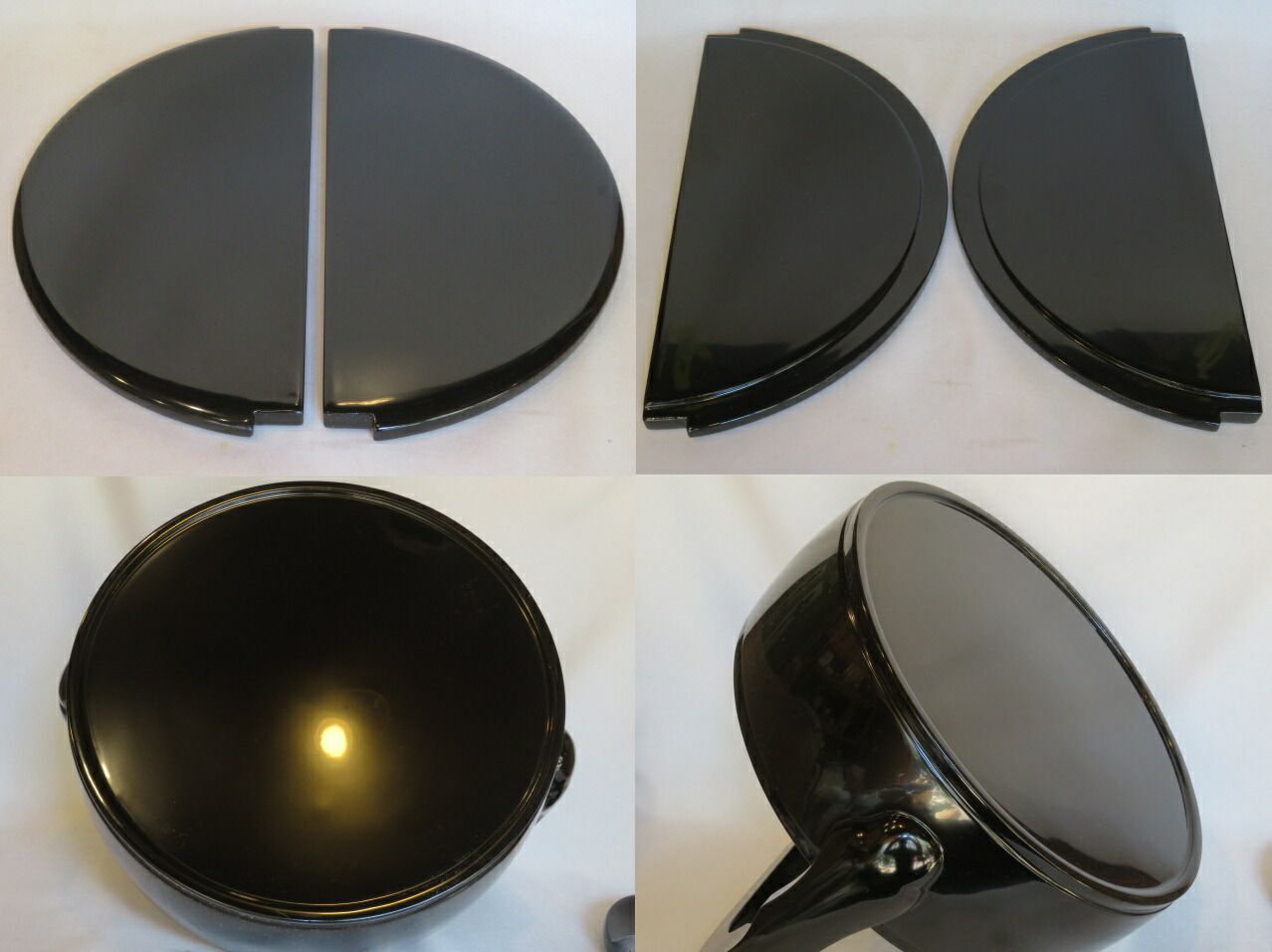 利休形木製黒真塗手付飯器