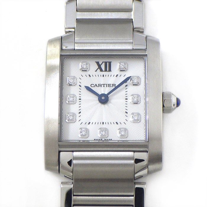 カルティエ Cartier 腕時計 タンク フランセーズ SM WE110006 11ポイント ダイヤインデックス スクエア ギョーシェ シルバー文字盤 SS クオーツアナログ