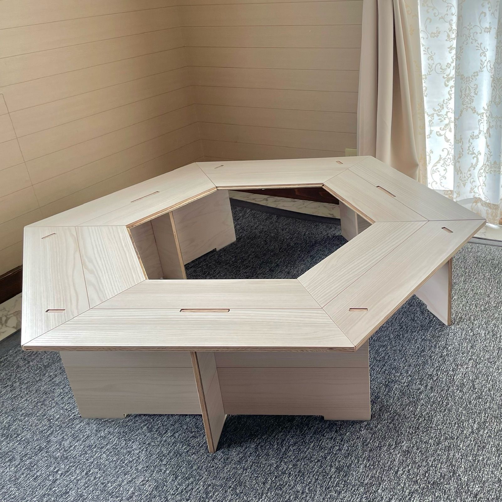 ベージュ|ヘキサゴンテーブル|ヘキサテーブル|キャンプテーブル|焚き火テーブル|