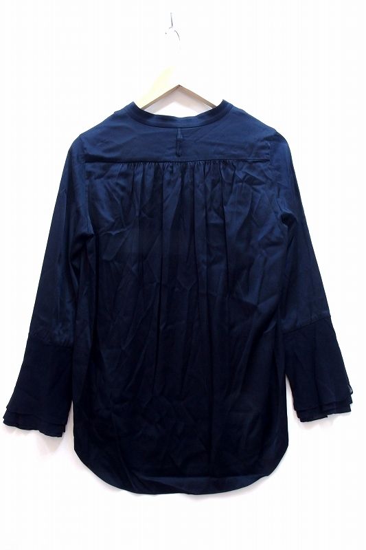 極美品＊M.filエムフィル コットンVネックブラウス 38 ネイビーストライプ 極美品＊M.filエムフィル コットンVネックブラウス 38 ネイビー