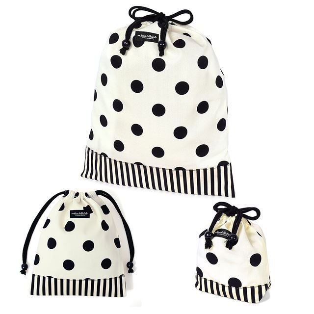 数量限定，品質保証 COLORFUL CANDY STYLE 新品  入園入学シリーズ 巾着 3点セット polka dot large twill white 小学校 ランドセル