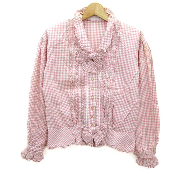 美品✨ピンクハウス　ギンガムチェック　チュニック　フリル　リボン　長袖 PINK HOUSE/ピンクハウス ギンガムチェック フリル チュニック