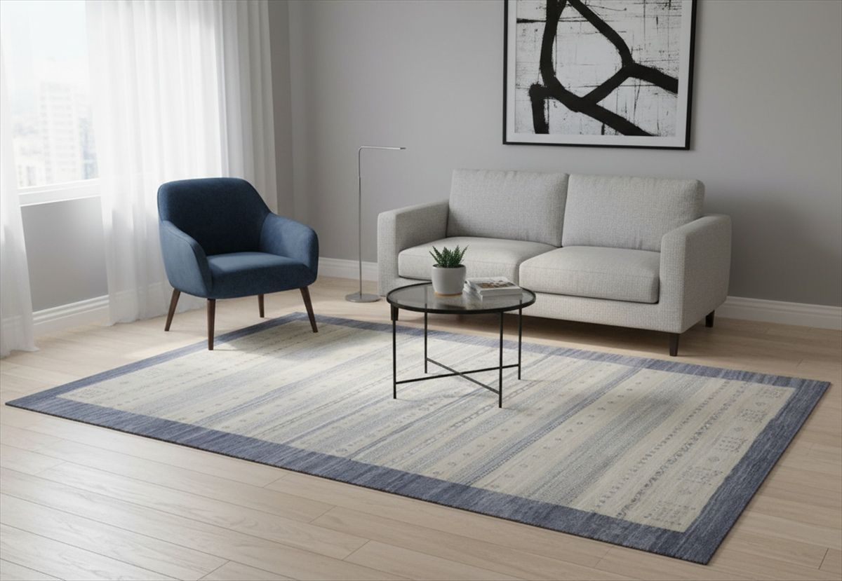 近日入荷 ガゼニラハット ウール ラグ 200x147㎝ P-SP12 アイボリー SilverGray