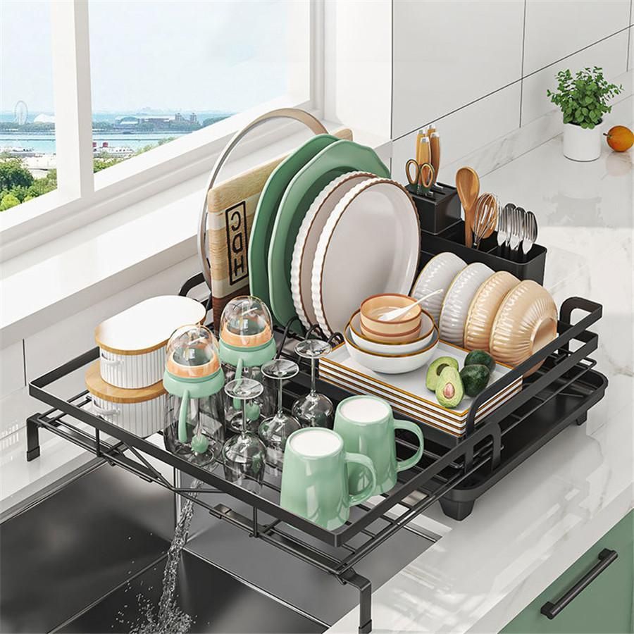 キッチン収納 水切りラック 取り外し可能な排水トレイ付きキッチンカウンター用食器