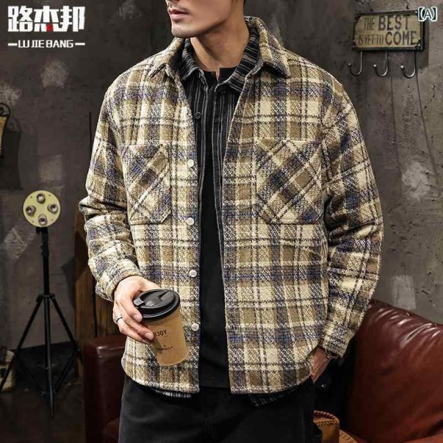 3XL 秋冬 コーデ メンズ 服 シンプル ファッション オシャレ 大人 かっこいい 大きいサイズ ストリート 紳士服 ヘビー チェック柄 シャツ ジャケット アウター アメリカン レトロ