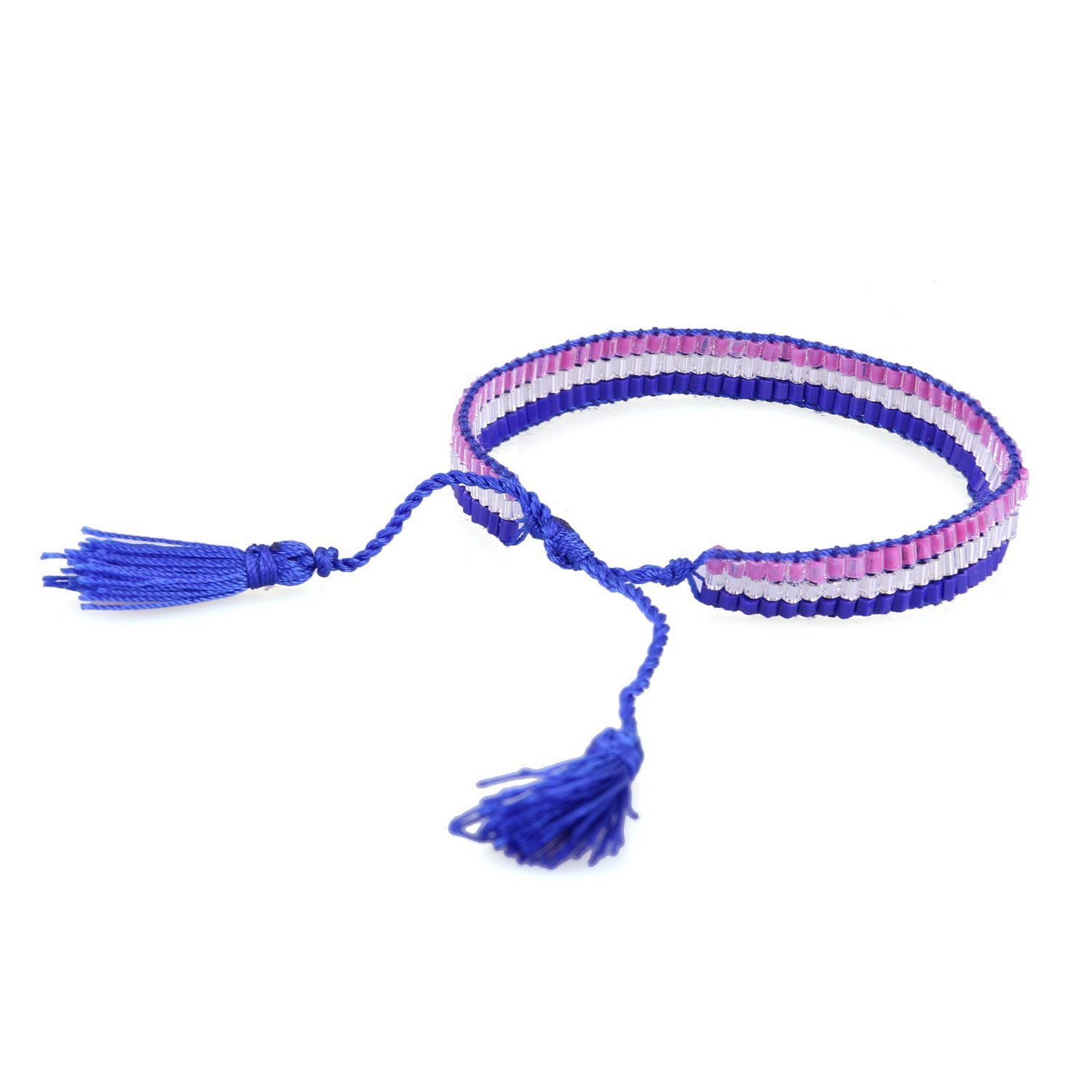 数量 KELITCHブルークリスタルビーズラップブレスレット天然レザーハンドメイドストランドチャームガールズジュエリー 紫色 ダークブルー