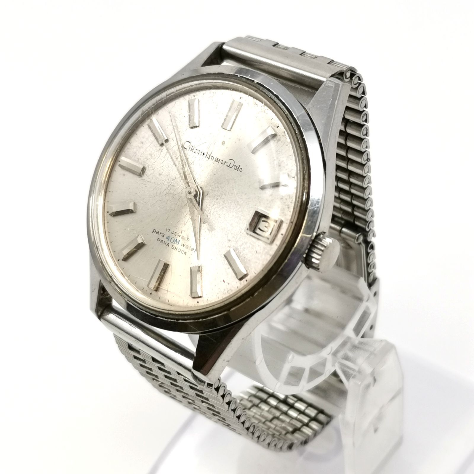 CITIZEN Homer Date Para Water 40M シチズンホーマーデイト パラウォーター 17石 手巻き 81301-SA文字盤シルバー メンズ腕時計 稼働品 風防小キズあり 管理番号KKVHAKO82