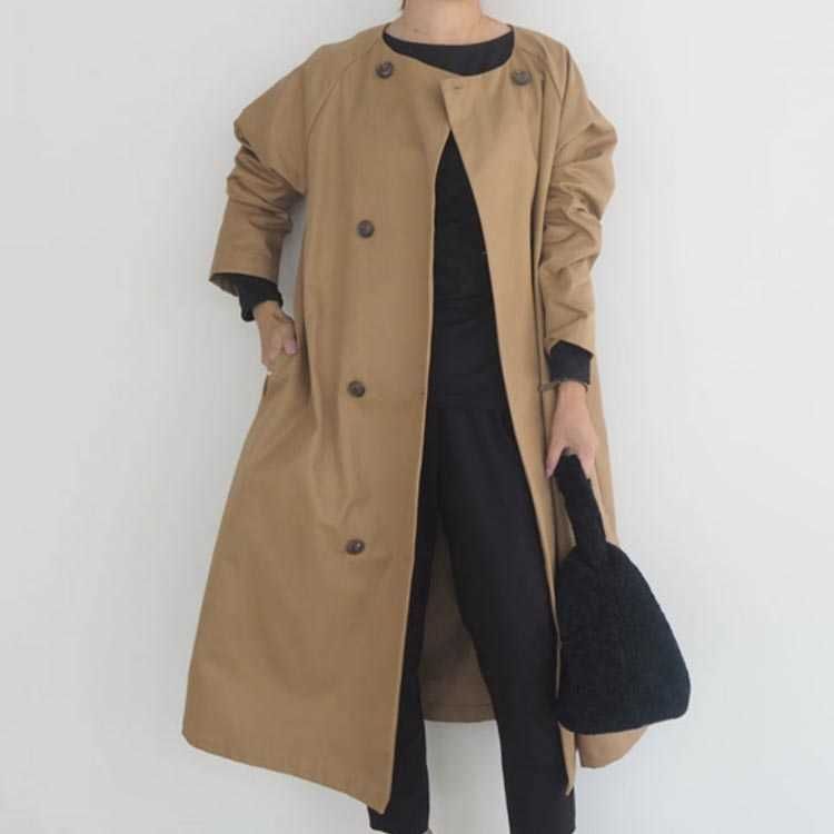 ノーカラージャケット ノーカラー トレンチコート 春 ロング丈