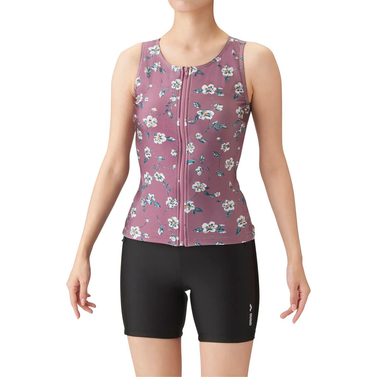 アリーナ セパレート水着 フィットネスセパレーツ カバーバック 差し込みパッド レディース ピンク×ブラック PNK LL