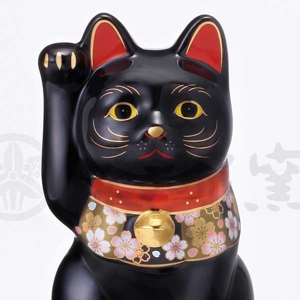 桜づくし 招き猫（黒・小） 高さ10.0cm ※陶器,置物,まねき猫