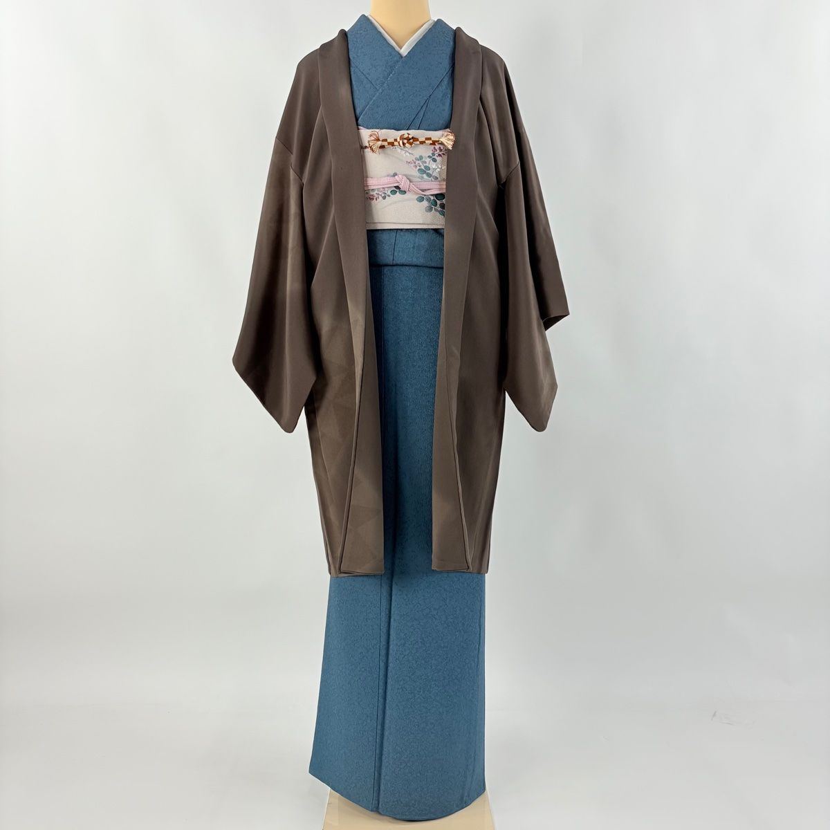 羽織 身丈99cm 裄丈64cm M 幾何学模様 ぼかし 焦茶色 正絹 名品