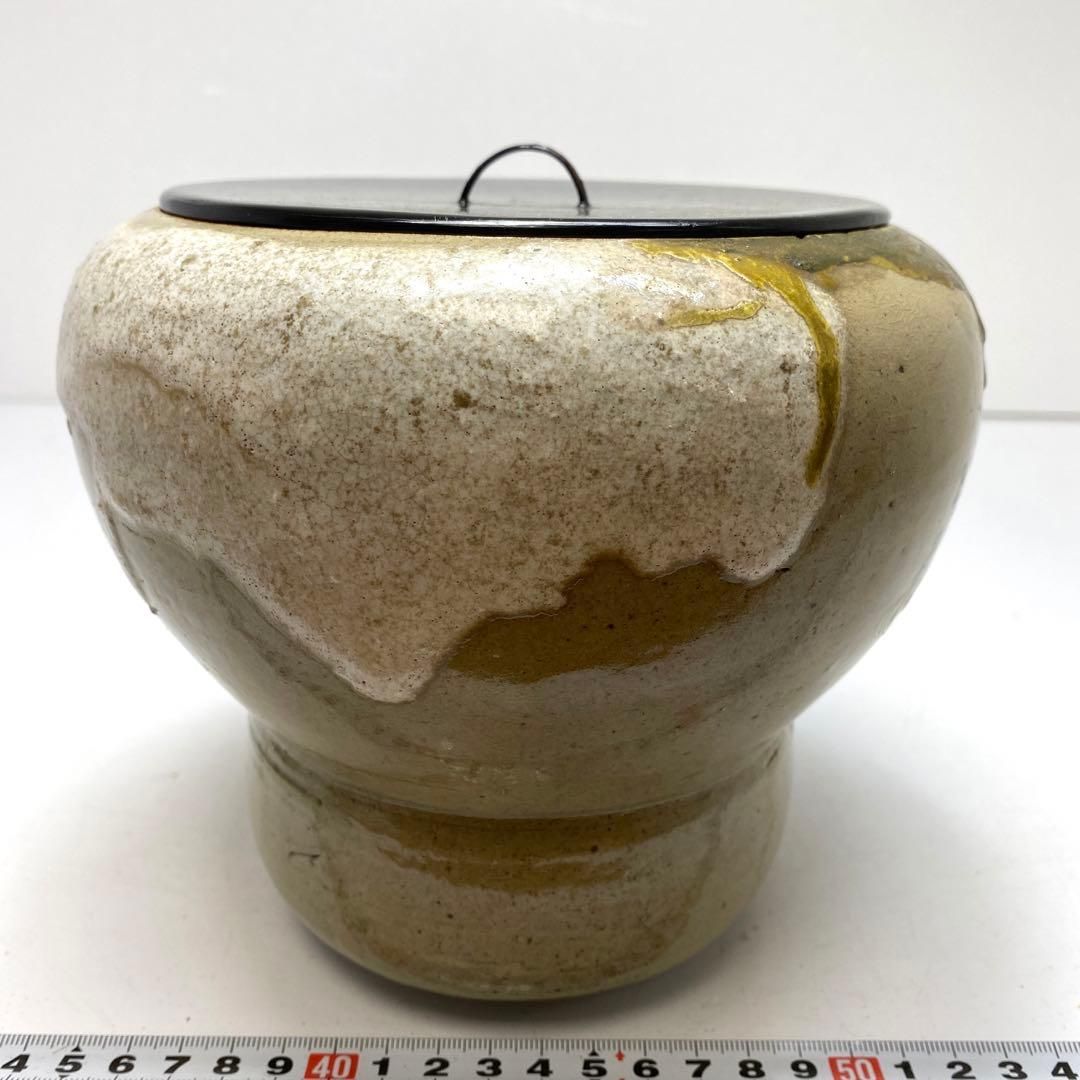 江戸期 仁清在銘 瓢形水指 時代木箱付 直径15㎝ 東山6-0121③