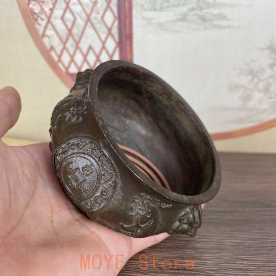 銅器 香炉 双獅双耳双魚招財進宝銅香炉 香薫炉 挿香炉 焼香炉