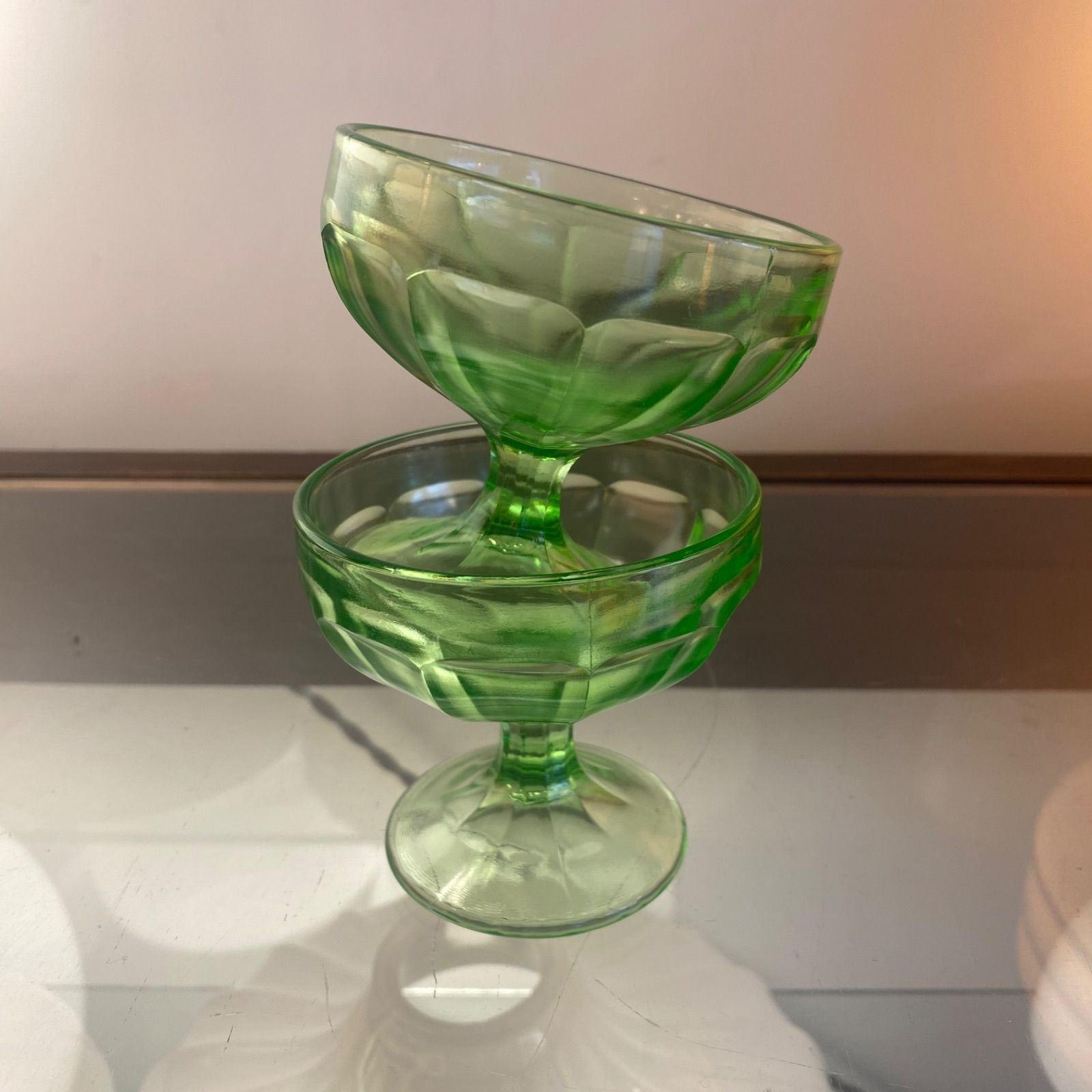 ウラン　フェデラル　デザートカップ　ディプレッションガラス　ウランガラス　セット