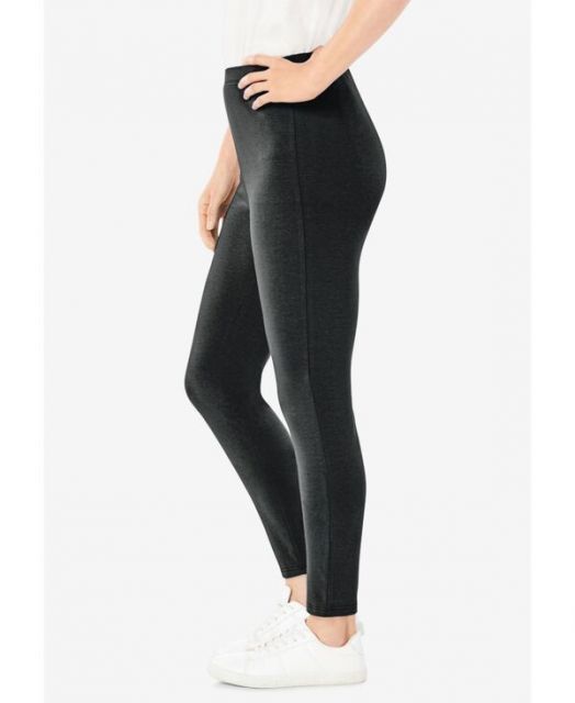 送料無料 ウーマン ウィズイン レディース レギンス ボトムス Plus Size Within Stretch-Cotton Knit Pull-On Leggings Heather charcoal