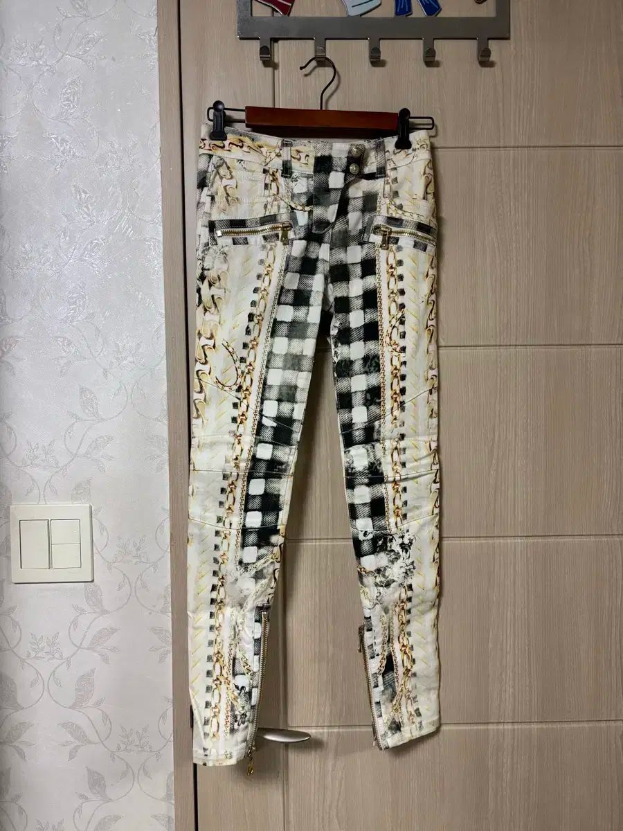 BALMAIN バルマン チェック チェーン プリンティング スキニージーンズ