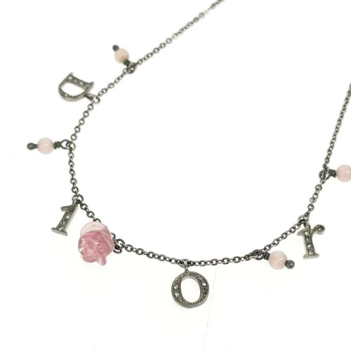 Christian Dior クリスチャンディオール ネックレス ロゴ/ライントーン レジン フラワーモチーフ シルバーカラー レディース / 240001136339