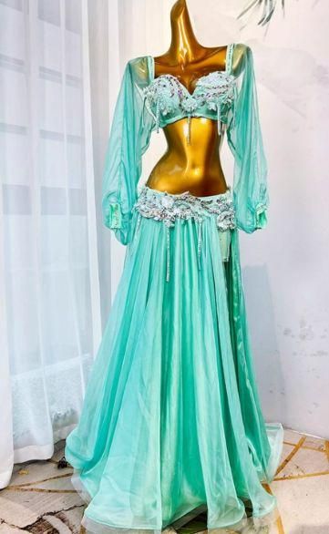 ベリーダンス衣装 ブラスカートセット ミント オーダーメイド LLC-HASEGAWATOSO_COM