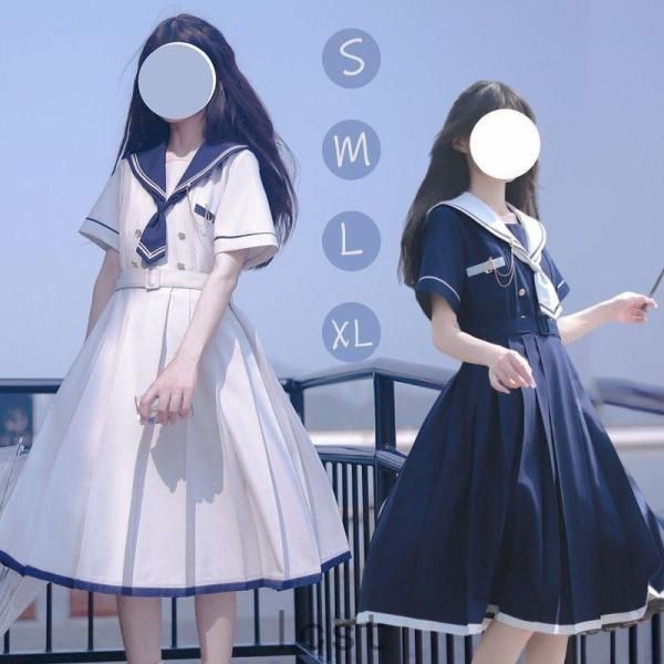 ワンピース チュニック ひざ丈 半袖 レトロ レトロ感 セーラー服