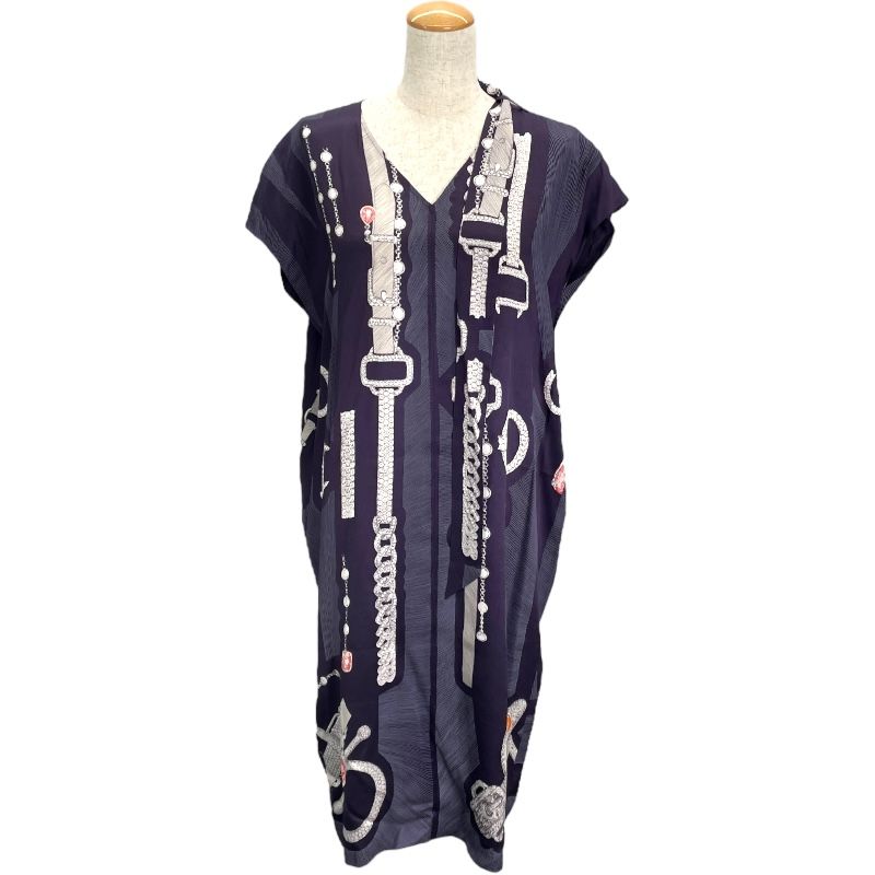 エルメス HERMES ベルト柄シルクワンピース パープル シルク レディース ワンピース