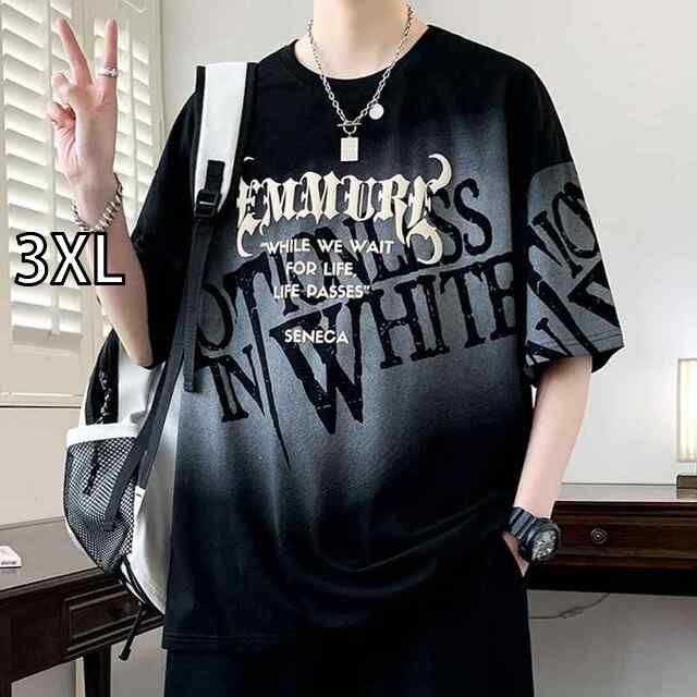 [3XL]メンズ ファッション 服 男性用 オシャレ シンプル 大人 かっこいい 大きいサイズ ストリート 紳士服 冷感 クール 半袖 夏 アメリカン レター プリント T シャツ 半袖 トップス T シャツ