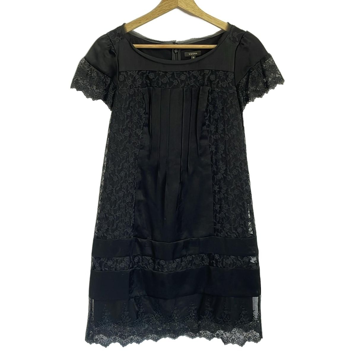TOCCA トッカ ワンピース サイズ0 XS レディース - 黒 半袖|ひざ丈|レース|フラワー 花 |サテン
