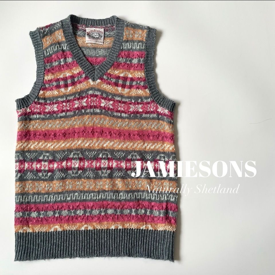 JAMIESONS / コットンリネン フェアアイル Vネック ニットベスト