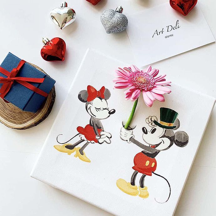 IKEBANA アートパネル ミッキーマウス & ミニーマウス 一輪挿し付き-1
