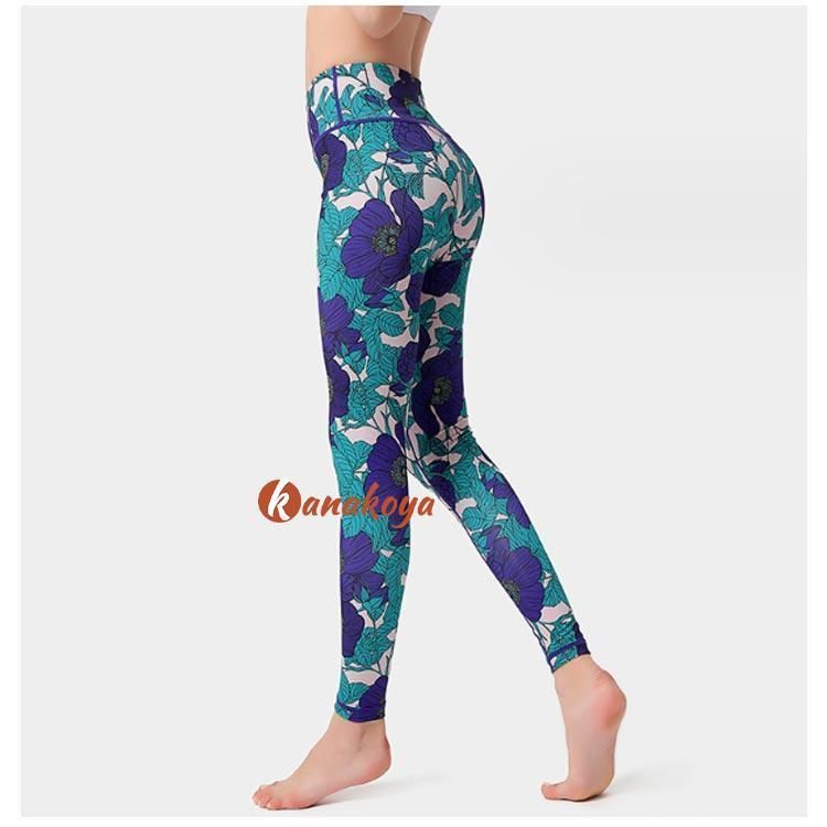 ヨガレギンス 透けない ボタニカル柄 ヨガパンツ おしゃれ 柄物 ズンバ
