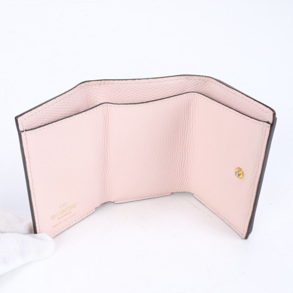 美品 ヴァレンティノ Vロゴ レザー 三つ折り 財布 コンパクト  