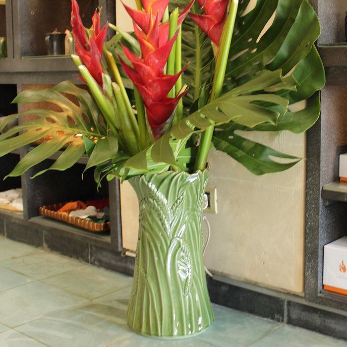 バリ島 ジェンガラケラミック jenggala 花瓶 フラワーベース 緑