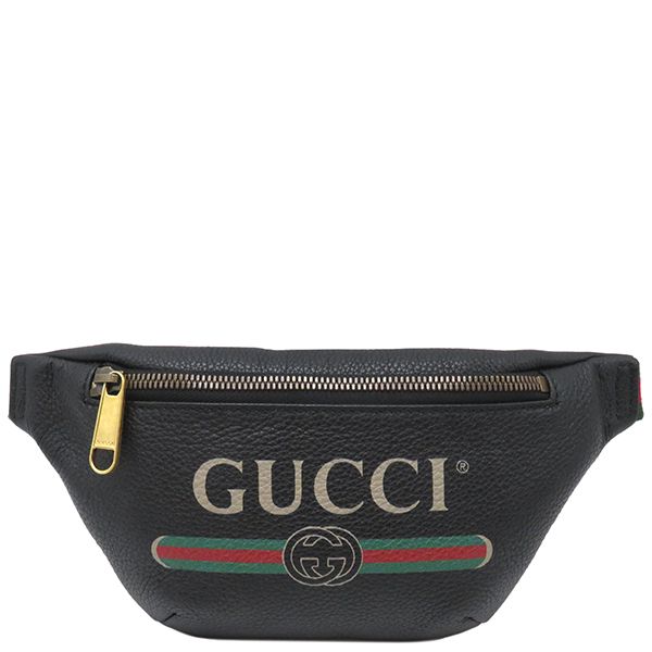 グッチ GUCCI ウエストバッグ ウェブ ロゴプリント スモールベルトバッグ レザー ブラック ヴィンテージ金具 ボディバッグ 黒 シェリーライン 527792 保存袋