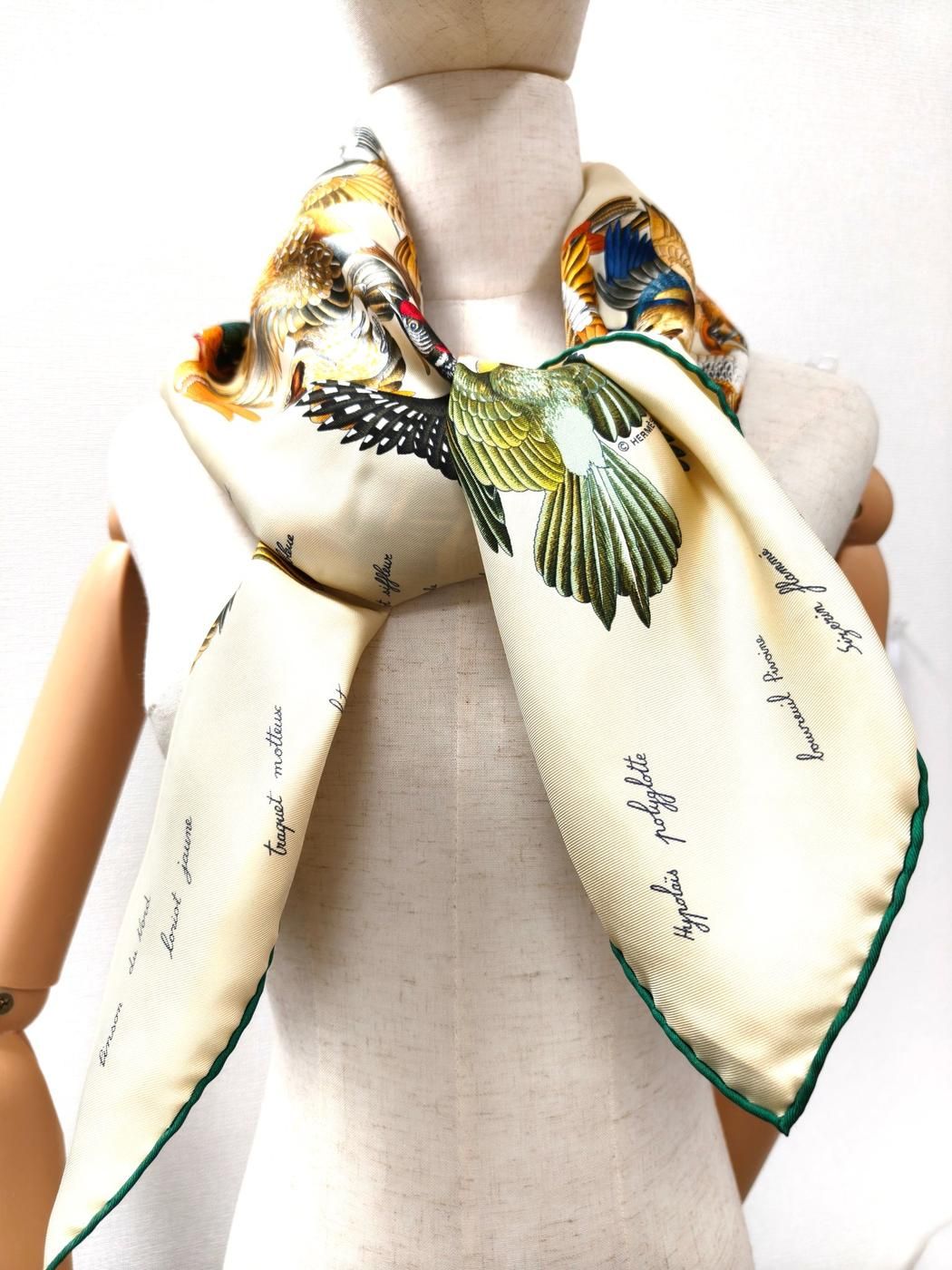 HERMES エルメス カレ90 スカーフ シルク 侵入者 L'Intrus 鳥 美品 HERMES カレ90 L'INTRUS 侵入者 鳥柄 スカーフ シルク