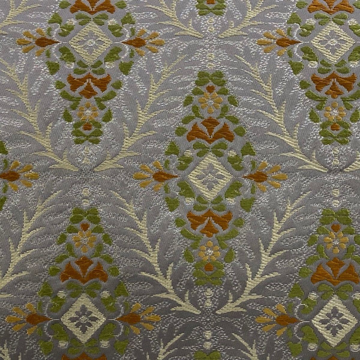 名古屋帯 秀品 比翼仕立て 草花 菱 箔 灰紫 正絹